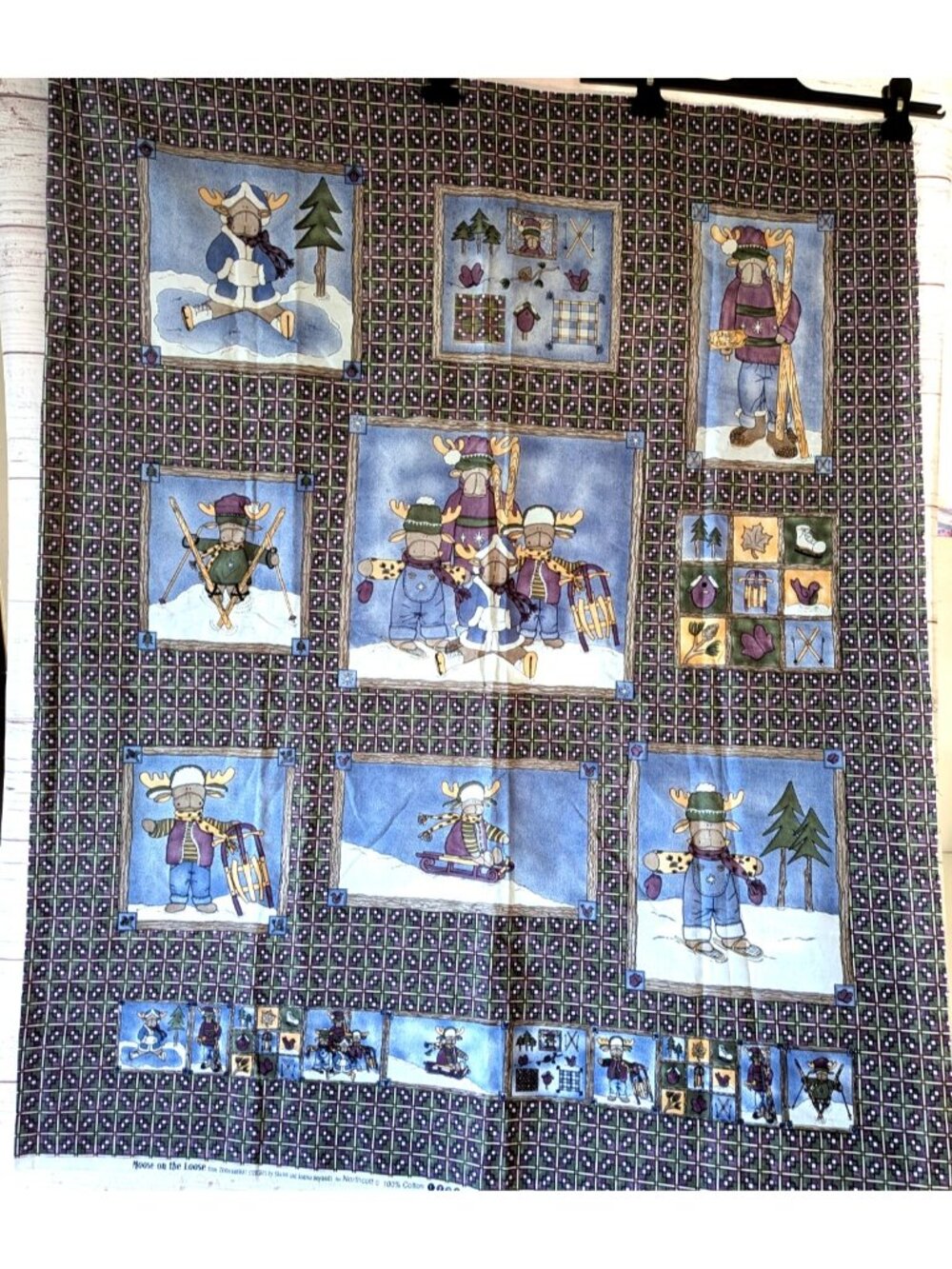 Moose On The Loose 2 Panels Fabric Sharon And Andrea Reynolds 100% Cotton 71*44"